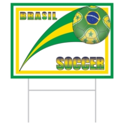 Plastic Soccer Yard Sign - Brasil (Pack of 6) Brasil yard sign, Brazil party décor, green yellow soccer ball sign, Brazil flag decorations, plastic yard sign Brasil, all-weather party signs, outdoor Brazil decorations, Party Express Brasil yard sign, Brazilian themed party supplies