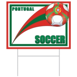 Plastic Soccer Yard Sign - Portugal (Pack of 6) Portugal yard sign, Portuguese party décor, red green decorations, Portugal flag coat of arms, armillary sphere emblem, five blue shields, seven castles symbol, plastic yard sign Portugal, all-weather party signs, outdoor Portugal decorations, Party Express Portugal yard sign