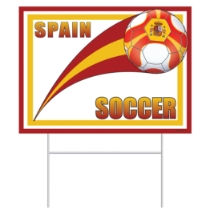 Plastic Soccer Yard Sign - Spain (Pack of 6) Spain yard sign, Spanish party décor, coat of arms Spain sign, red orange soccer ball Spain, plastic yard sign Spain, all-weather party signs, outdoor Spain decorations, Party Express Spain yard sign, Spanish themed party supplies