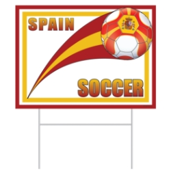 Plastic Soccer Yard Sign - Spain (Pack of 6) Spain yard sign, Spanish party décor, coat of arms Spain sign, red orange soccer ball Spain, plastic yard sign Spain, all-weather party signs, outdoor Spain decorations, Party Express Spain yard sign, Spanish themed party supplies