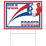 Plastic Soccer Yard Sign - United States (Pack of 6) USA yard sign, United States party décor, red white blue decorations, patriotic yard sign, stars USA sign, plastic yard sign United States, all-weather party signs, outdoor USA decorations, Party Express USA yard sign, American themed party supplies