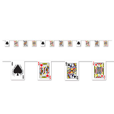 The Playing Card Pennant Banner has face card pennants attached with all four different suits.