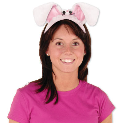 Plush head band and ears with eyes a nose and whiskers for the Easter Bunny look.