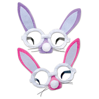 Fabric covered eye glasses with bunny ears, nose and whiskers attached.