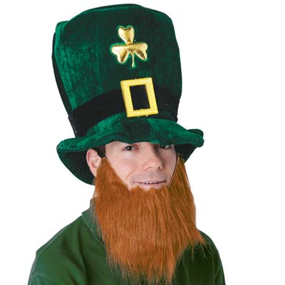 Plush Leprechaun Hat with Beard accessory for St. Patricks Day