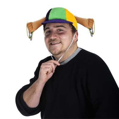 Plush Mardi Gras Hands Holding Beads Cap 