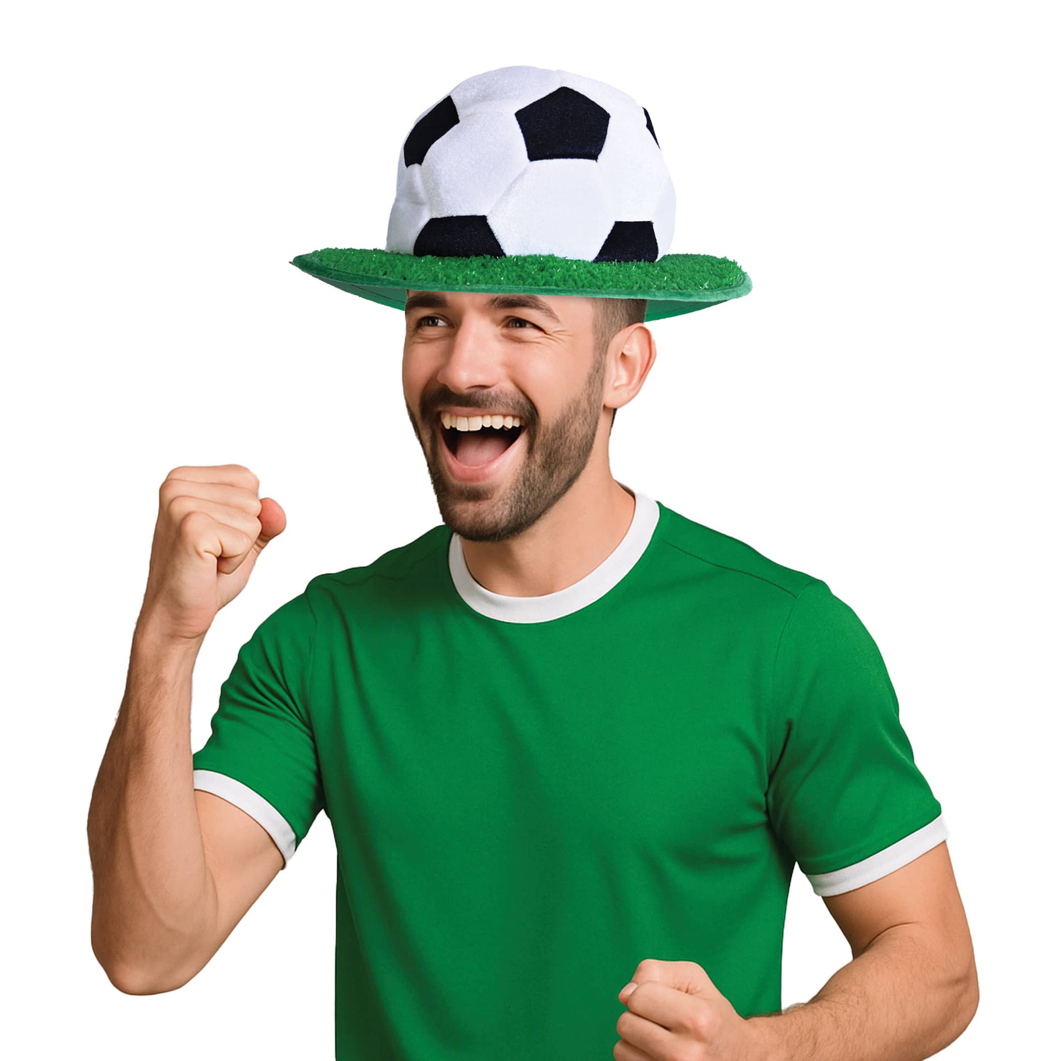 Plush Soccer Ball Hat (Pack of 12) soccer ball hat, plush soccer hat, soccer party favors, team spirit accessories, soccer costume hat, pack of 12 soccer hats, sports party supplies, Party Express soccer gear