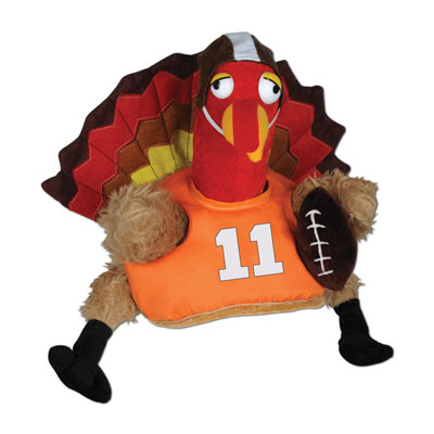 Plush Turkey Hat dressed and ready for Football 