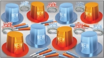 Powder Blue & Tangerine Asst For 50 Powder Blue Tangerine Assortment for 50, New Year's Eve party kit, NYE party supplies, party assortment for 50 guests, powder blue party decorations, tangerine New Year accessories, bulk New Year's Eve favors, countdown party supplies, corporate New Year's celebration kit, hotel party accessories, restaurant New Year's Eve supplies, festive holiday decorations, group party favors, Party Express