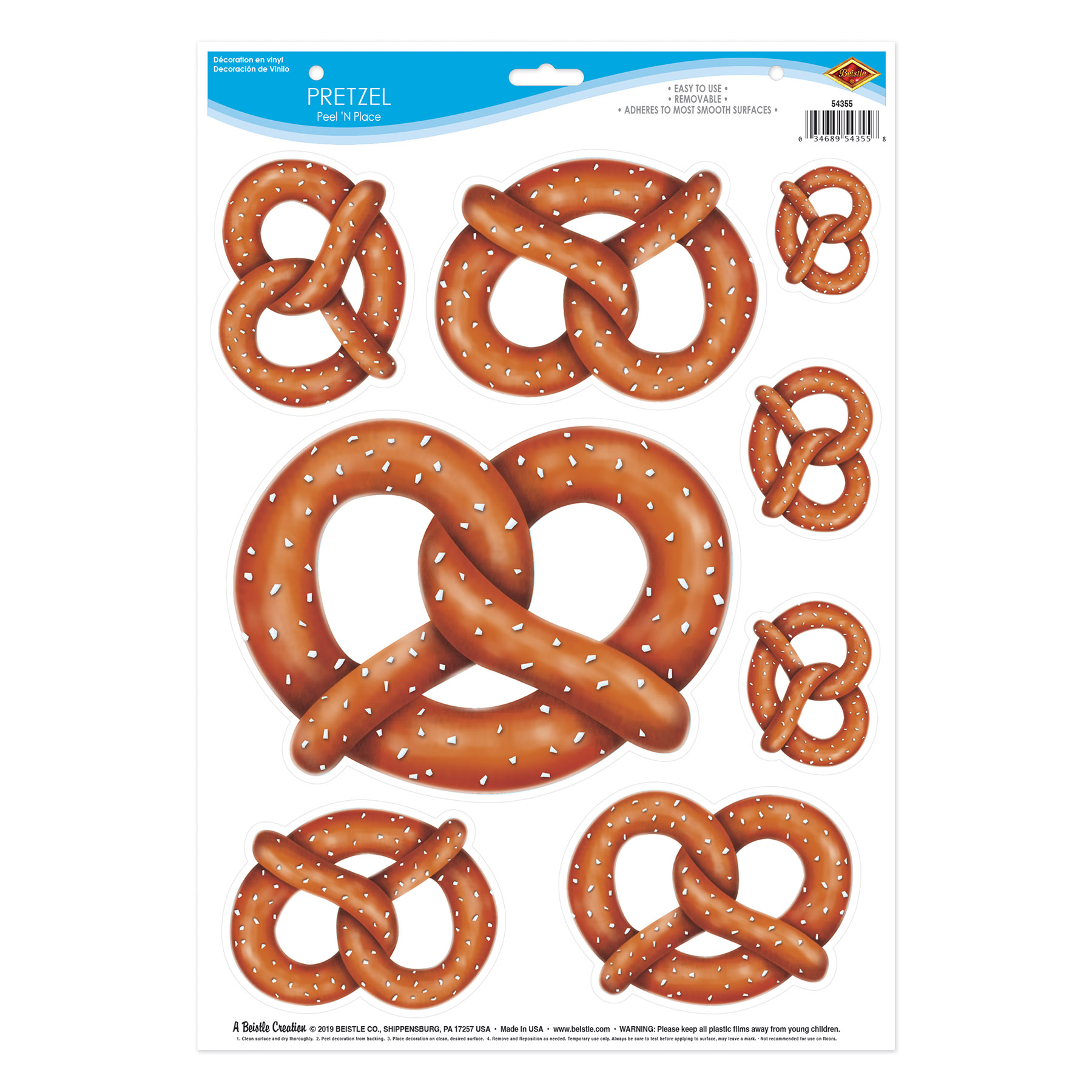 Pretzels Peel N Place (Pack of 12) Oktoberfest wall decals, pretzel decorations, Peel N Place decorations, Oktoberfest party supplies, beer festival décor, German themed decorations, pretzel wall décor, fall party decorations, Oktoberfest appliques, Party Express Oktoberfest