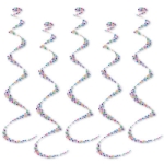 White whirls with printed multi-colored Easter eggs.