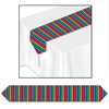 Table runner with fiesta colored strips of blue, green, orange and pink.
