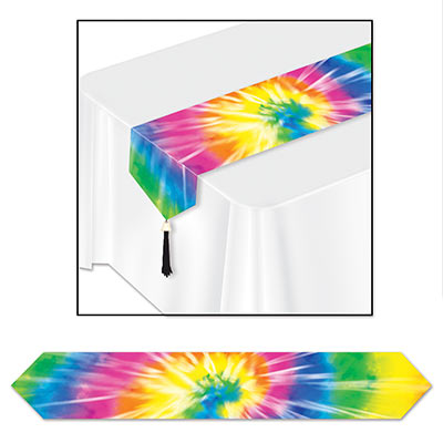 Table runner printed with a tie-dye effect.