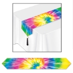 Table runner printed with a tie-dye effect.
