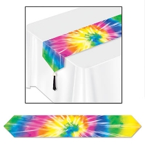 Table runner printed with a tie-dye effect.