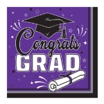 Purple Congrats Grad 2-Ply Luncheon Napkins (Pack of 432) purple grad napkins, congrats grad napkins, 2 ply luncheon napkins, graduation party supplies, purple party napkins, tissue napkins bulk, graduation tableware