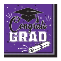 Purple Congrats Grad 2-Ply Luncheon Napkins (Pack of 432) purple grad napkins, congrats grad napkins, 2 ply luncheon napkins, graduation party supplies, purple party napkins, tissue napkins bulk, graduation tableware