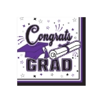 Purple Congrats Grad Beverage Napkins (Pack of 432) purple graduation napkins, congrats grad napkins, 2 ply beverage napkins, purple party napkins, graduation tableware, quarter fold napkins, Party Express graduation supplies