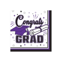 Purple Congrats Grad Beverage Napkins (Pack of 432) purple graduation napkins, congrats grad napkins, 2 ply beverage napkins, purple party napkins, graduation tableware, quarter fold napkins, Party Express graduation supplies