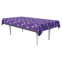 Purple Congrats Grad Tablecover (Pack of 12) purple graduation tablecover, congrats grad tablecover, plastic grad tablecloth, 54 x 108 tablecover, graduation cap tablecover, graduation party supplies, purple grad decorations, Party Express tablecovers, pack of 12 tablecovers