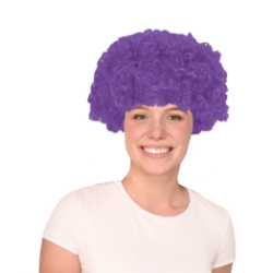 Purple Curly Wig (Pack of 6) purple curly wig, purple wig pack, synthetic fiber wig, flame resistant wig, costume wigs, party wigs, group costume accessories, one size fits most wig, team spirit wigs, Party Express wigs