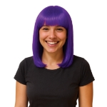 Purple Long Bob Wig (Pack of 6) purple long bob wig, purple wig pack, synthetic fiber wig, flame resistant wig, costume wigs, party wigs, group costume accessories, one size fits most wig, team spirit wigs, Party Express wigs