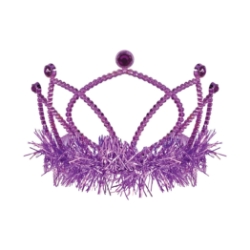 Purple Plastic Fringed Tiara (Pack of 12) purple plastic tiara, purple tiara party favors, tinsel fringe tiara, combs attached tiara, costume tiara, birthday tiara, kids party accessories, bulk tiaras, purple party decorations, Party Express tiaras
