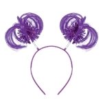 Purple Ponytail Boppers (Pack of 12) purple ponytail boppers, synthetic hair boppers, metallic fringe boppers, snap-on headband boppers, party headbands, spirit day accessories, cheer accessories, purple costume accessories, bulk party favors, Party Express boppers