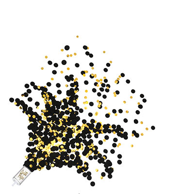 Black and gold confetti celebration poppers. 