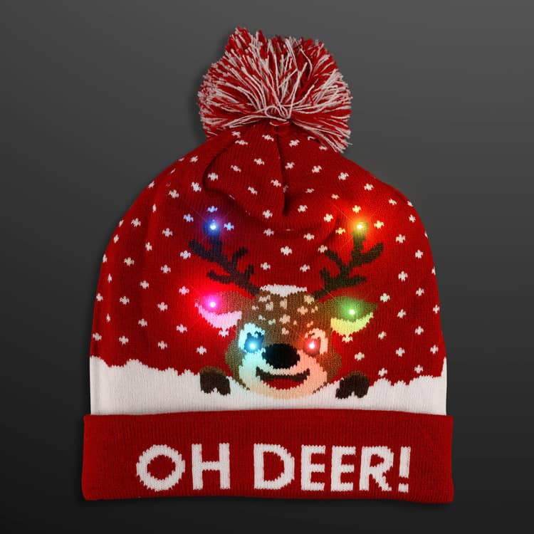 Reindeer Lights Blink Beanie Holiday Hat (Pack of 6) reindeer blinky beanie, LED holiday hat, light up Christmas hat, reindeer knit hat, holiday beanie pack of 6, Christmas party accessories, blinking reindeer hat, festive winter hat, LED knit beanie, holiday group accessories