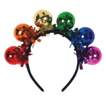 Rainbow Deluxe Disco Ball Headband (Pack of 12) rainbow disco ball headband, deluxe disco headband, rainbow party accessories, pride headband, disco ball costume accessories, rainbow tinsel headband, retro party supplies