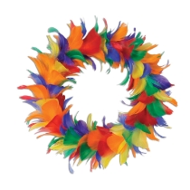 Rainbow Feather Wreath (Pack of 6) rainbow feather wreath, pride wreath decoration, 12 inch rainbow wreath, hanging rainbow décor, colorful party wreath, pride party supplies, rainbow door wreath, Party Express wreath