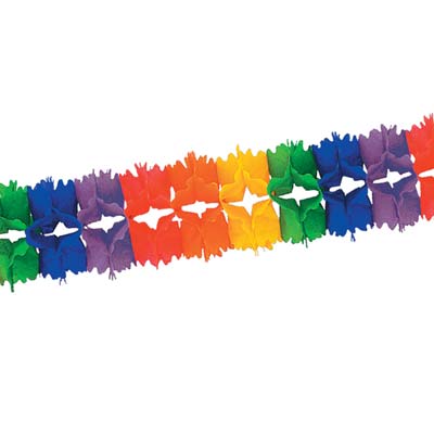 Rainbow Pageant Garland made of tissue material replicating the color order of a rainbow.