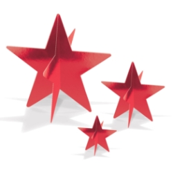 3-D red foil star table centerpiece in small, medium, and large. 