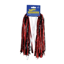 Red & Black Party Shaker on Stick (Pack of 48) red & black party shaker, party shaker on stick, noise makers bulk, pep rally accessories, sports spirit noisemakers, party favors bulk, school spirit supplies