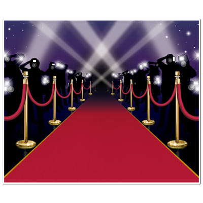 Red Carpet Insta-Mural with paparazzi printed on thin plastic material.