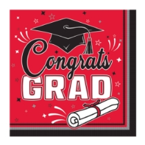 Red Congrats Grad 2-Ply Luncheon Napkins (Pack of 432) red grad napkins, congrats grad napkins, 2 ply luncheon napkins, graduation party supplies, red party napkins, tissue napkins bulk, graduation tableware