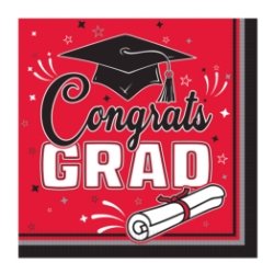 Red Congrats Grad 2-Ply Luncheon Napkins (Pack of 432) red grad napkins, congrats grad napkins, 2 ply luncheon napkins, graduation party supplies, red party napkins, tissue napkins bulk, graduation tableware