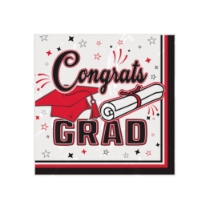 Red Congrats Grad Beverage Napkins (Pack of 432) red graduation napkins, congrats grad napkins, 2 ply beverage napkins, red party napkins, graduation tableware, quarter fold napkins, Party Express graduation supplies