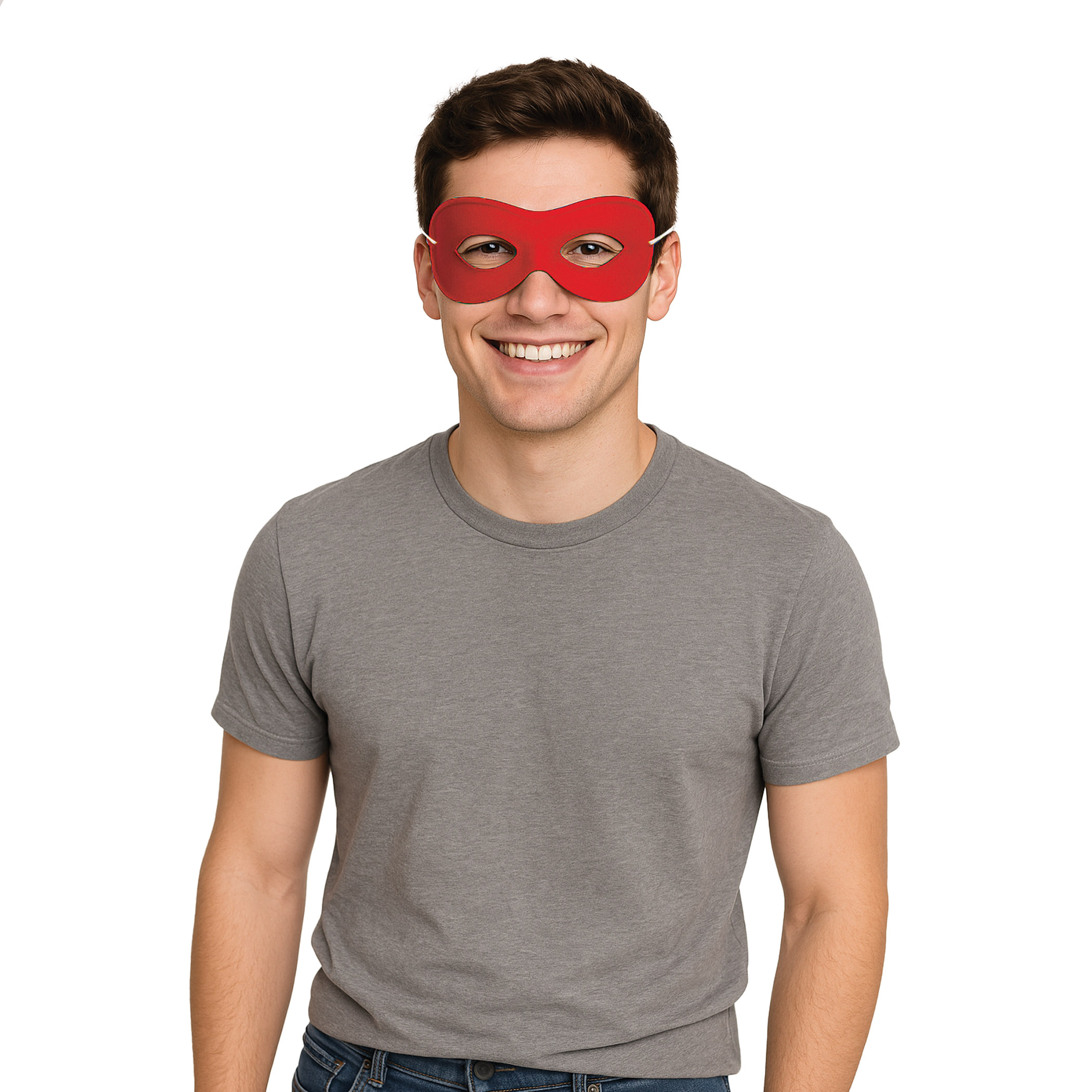 Red Fabric Hero Mask (Pack of 12) red hero mask, red fabric mask, hero mask pack of 12, elastic superhero mask, kids party masks, costume accessories, superhero masks bulk, group costume masks, party express mask
