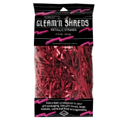 Red Gleam N Shreds Metallic Strands (Pack of 12) red metallic shreds, red basket filler, gleam n shreds red, metallic strands décor, gift basket filler red, party décor shreds, red centerpiece accents, Party Express metallic shreds
