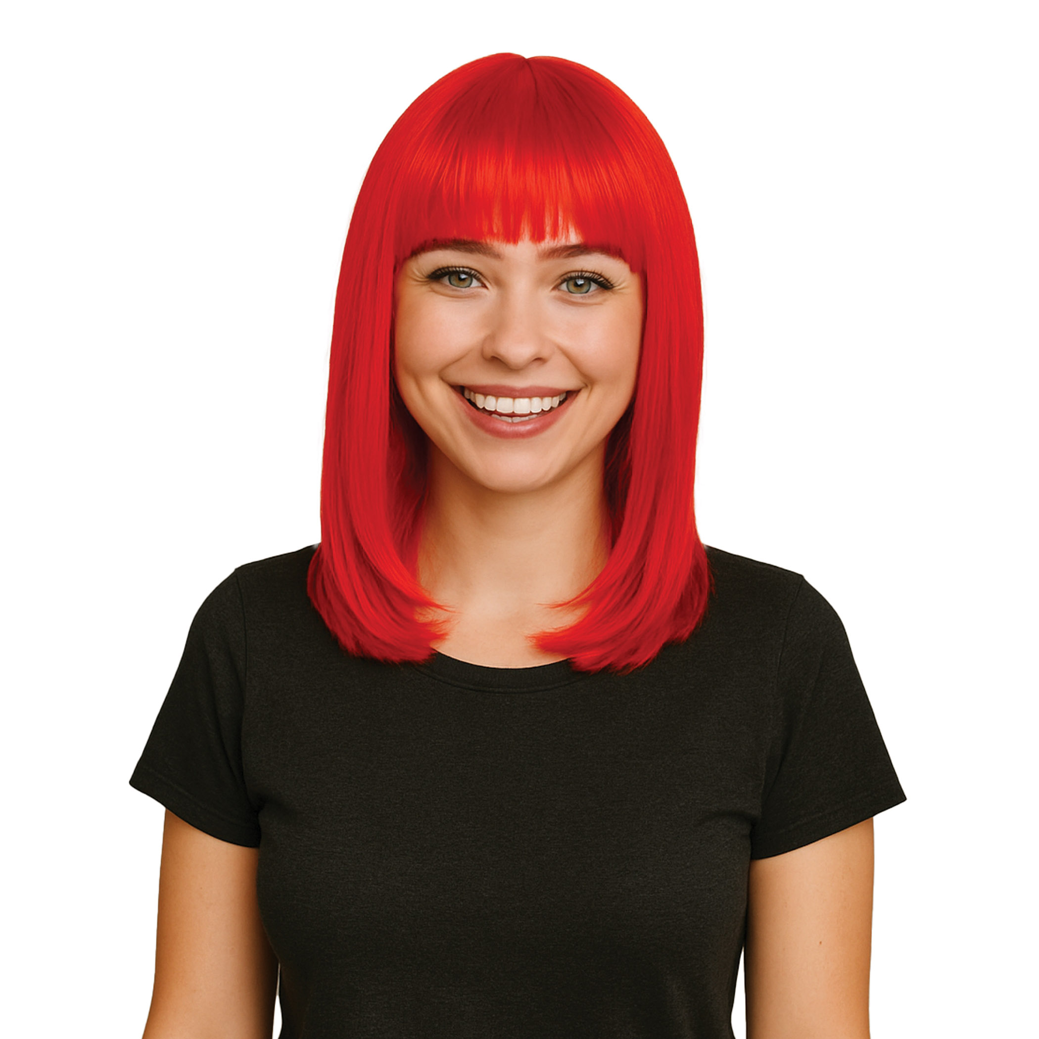 Red Long Bob Wig (Pack of 6) red long bob wig, red wig pack, synthetic fiber wig, flame resistant wig, costume wigs, party wigs, group costume accessories, one size fits most wig, team spirit wigs, Party Express wigs