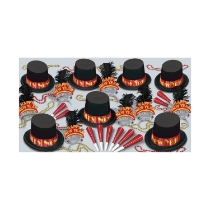 Red and black new year's eve party kits with velour top hats
