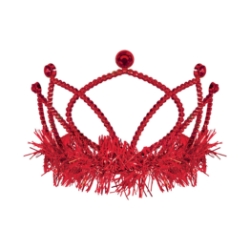 Red Plastic Fringed Tiara (Pack of 12) red plastic tiara, red tiara party favors, tinsel fringe tiara, combs attached tiara, costume tiara, birthday tiara, kids party accessories, bulk tiaras, red party decorations, Party Express tiaras