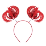 Red Ponytail Boppers (Pack of 12) red ponytail boppers, synthetic hair boppers, metallic fringe boppers, snap-on headband boppers, party headbands, spirit day accessories, cheer accessories, red costume accessories, bulk party favors, Party Express boppers