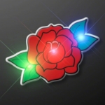 Red Rose LED Body Light Pins (Pack of 12) red rose LED pin, light up rose pin, LED body light pins, glowing rose accessory, Valentine’s Day LED pins, CR927 battery pins, romantic light up favors, Party Express rose pins