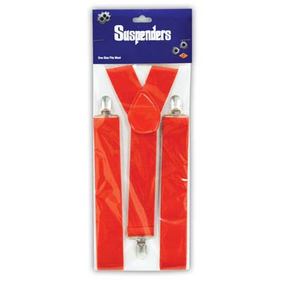 Red suspenders with adjustable straps.