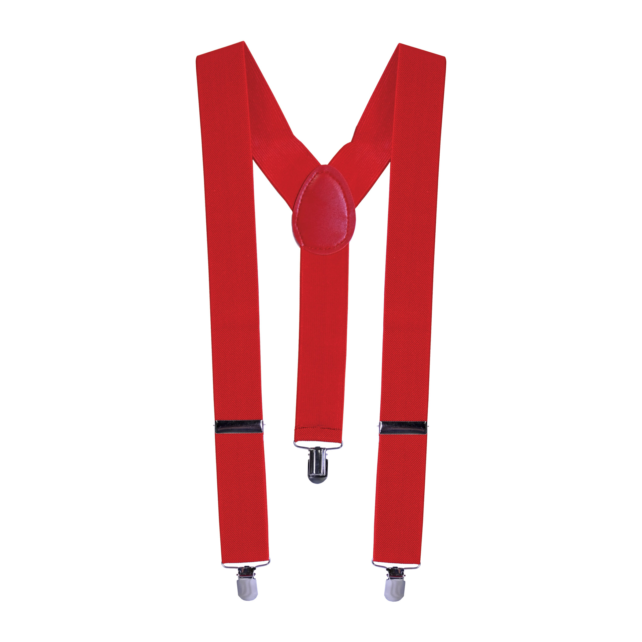 Red suspenders with adjustable straps.