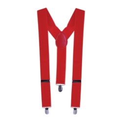 Red suspenders with adjustable straps.