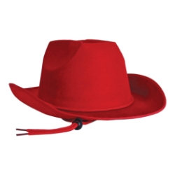 Red Velour Cowboy Hat (Pack of 6) red cowboy hat, velour cowboy hat, western party hat, adjustable chin strap hat, cowboy costume accessory, red western hat, party cowboy hats, Party Express western supplies
